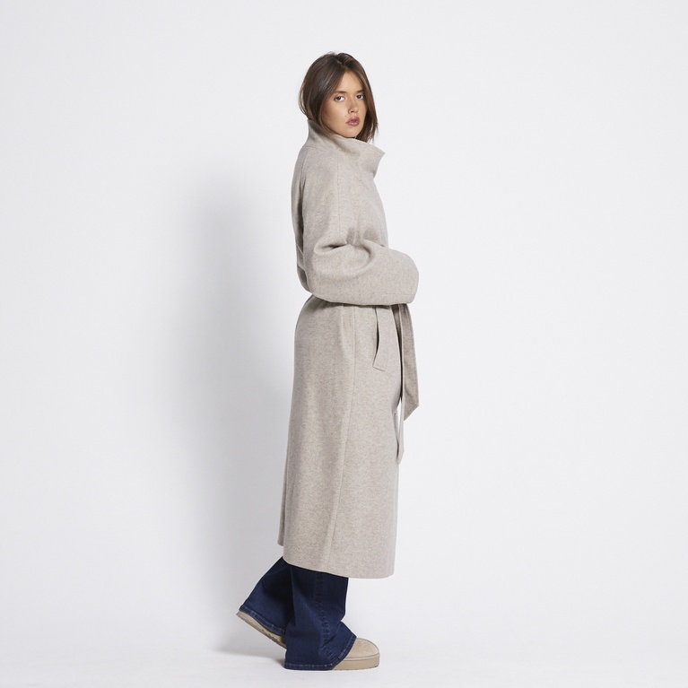 Long high-neck belted coat "Victoria" Beige